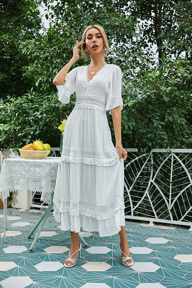 Robe Blanche Champetre Dentelle