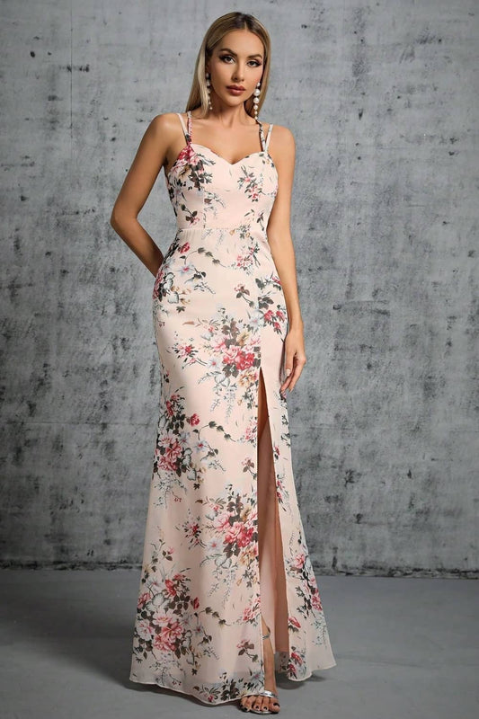 robe longue fleurie fendue