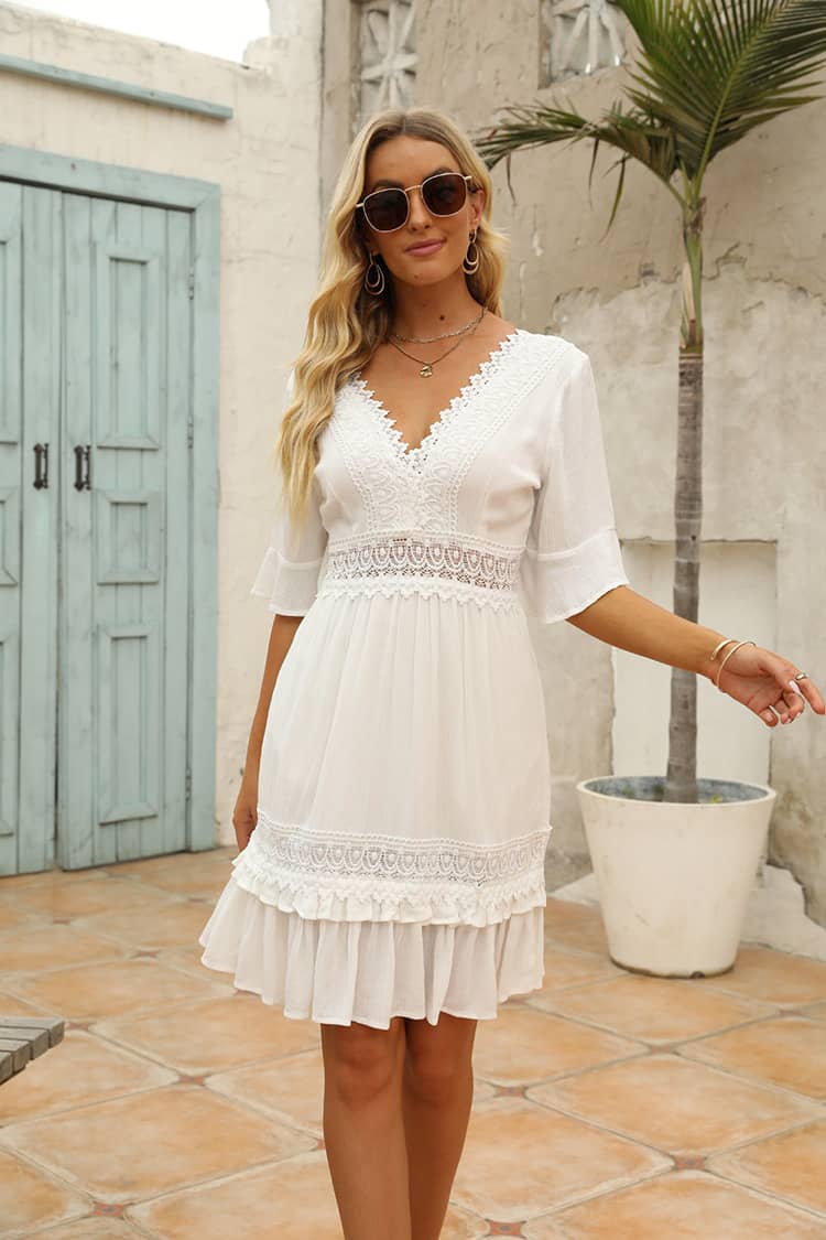 Robe Coupe Droite Dentelle Femme Champetre