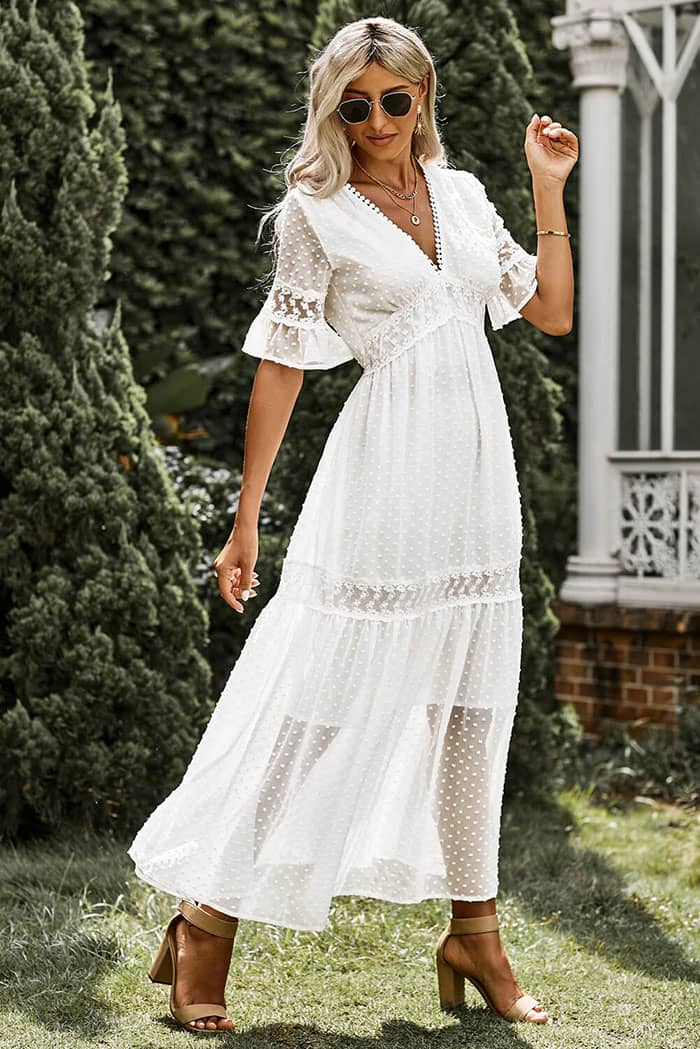 Robe Blanche Robe Longue Champêtre Chic Robe De Mariée Hippie