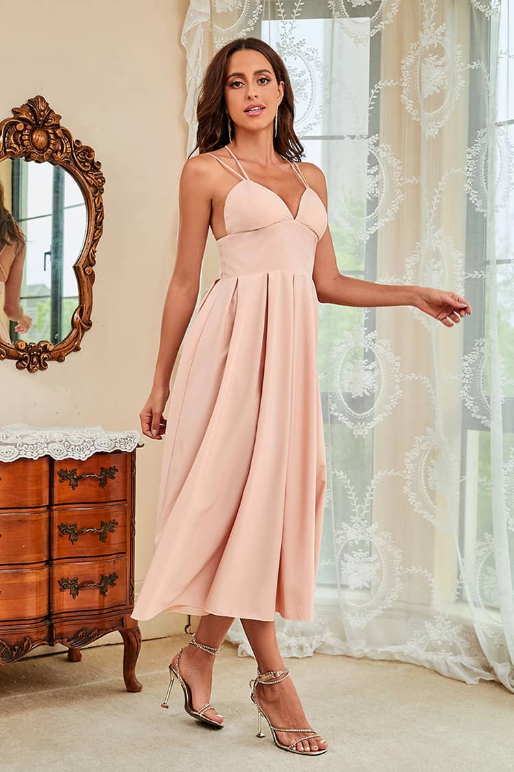 Robe champetre outlet rose poudré