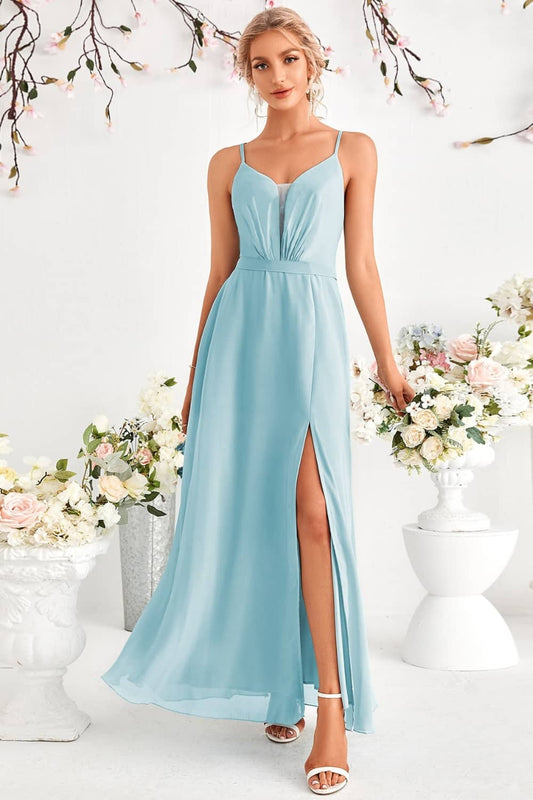 Robe Fendue Bleu
