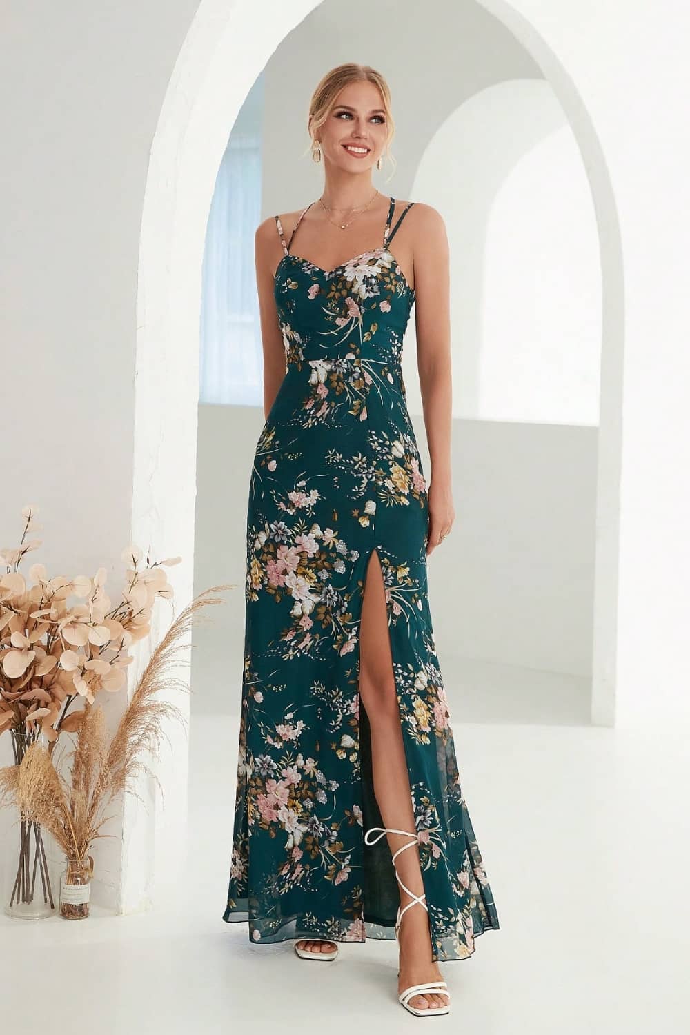 Robe Longue Fendue Fleurie Mlle Champêtre - Main Image