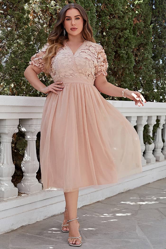Robe Champetre Rose Grande Taille